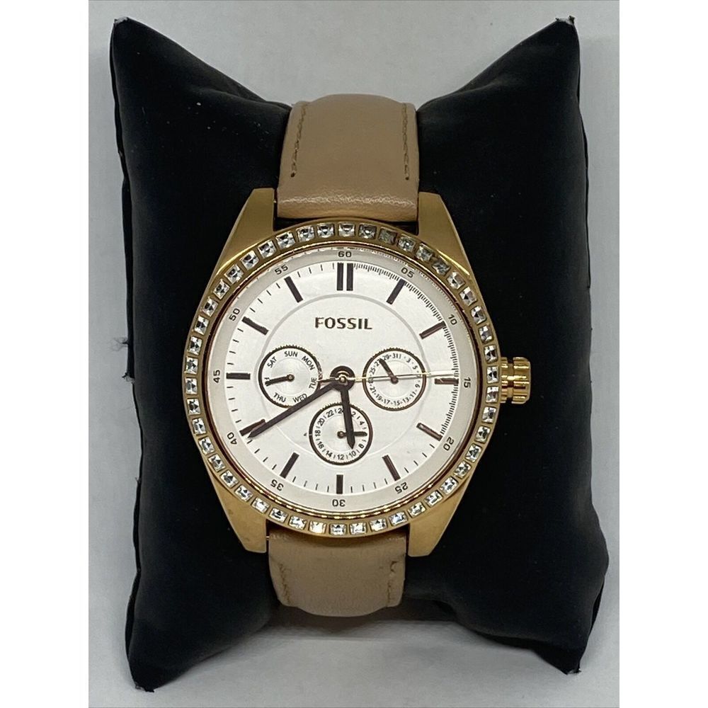 Fossil Carissa BQ1767 Women's Beige Leather Band Analog Dial Quartz Watch LJ466